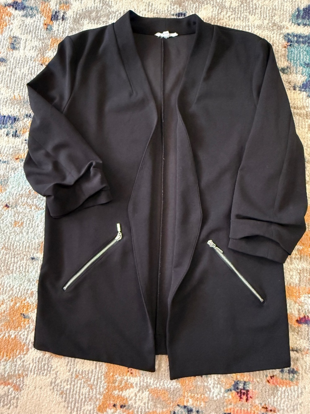 Maurices Black Stretch Knit Blazer Career Business Suit Jacket sz M 3/4 sleeve